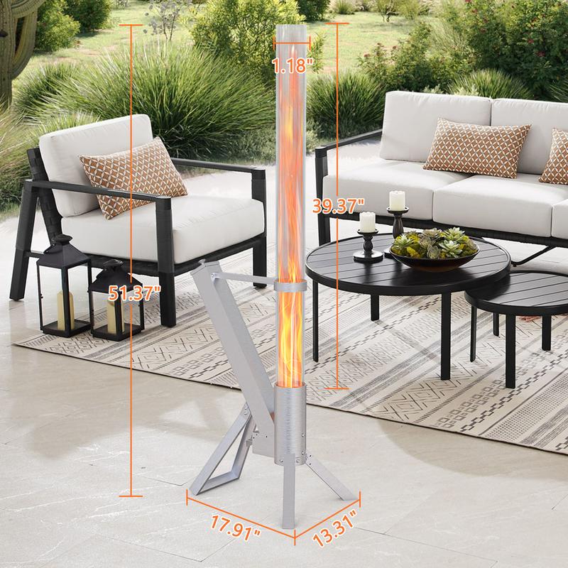 Pellet Torch Patio Heater – Portable Outdoor Fire Pit with Glass Tube, Wood Pellet Flame for Cozy Nights