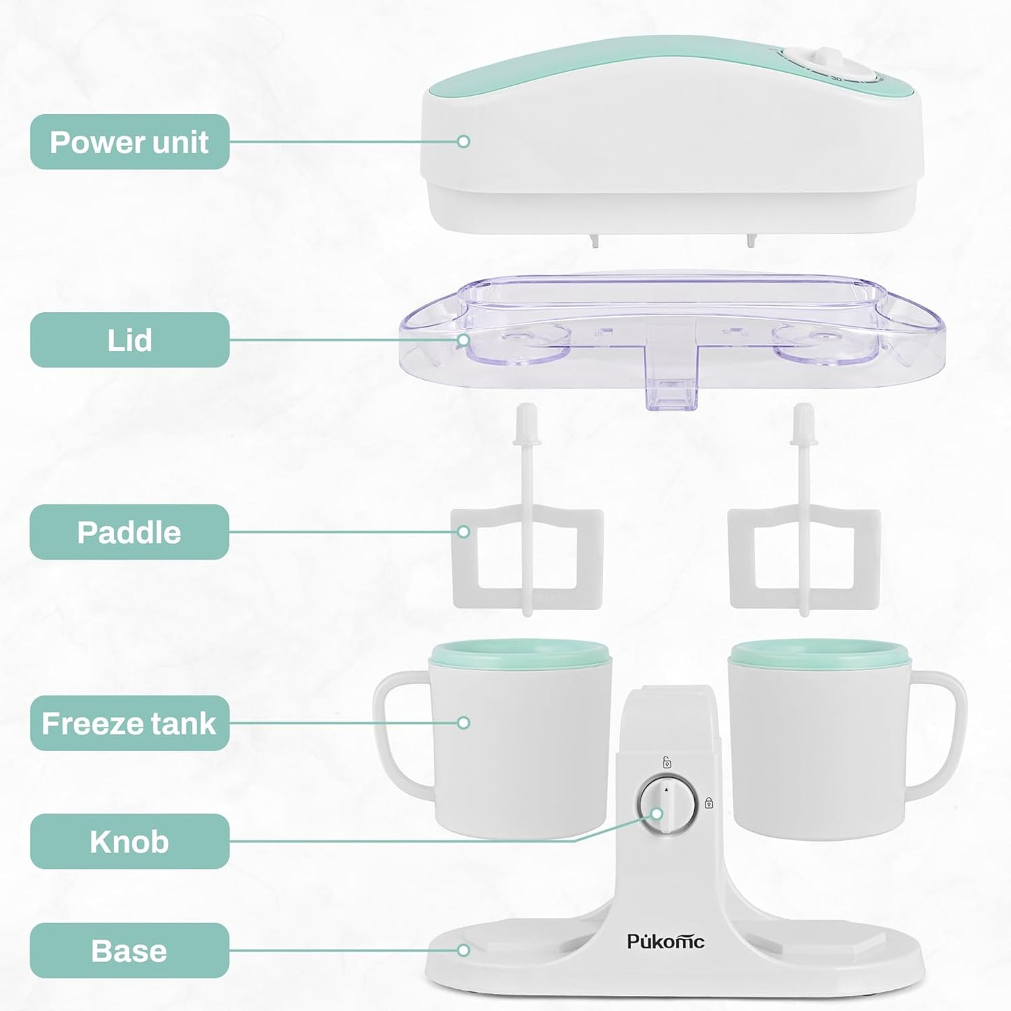 Ice Cream Maker Machine for Home Use, with Two Ice Cream Bowls,Simple Operation and Easy to Clean,White Green