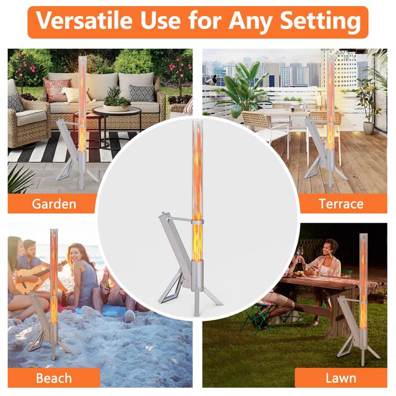 Pellet Torch Patio Heater – Portable Outdoor Fire Pit with Glass Tube, Wood Pellet Flame for Cozy Nights