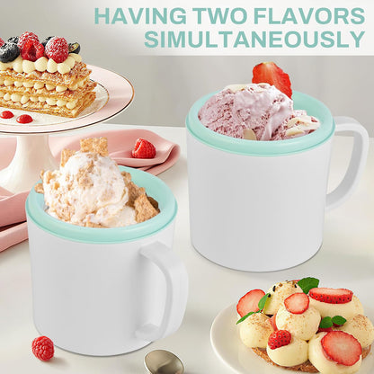 Ice Cream Maker Machine for Home Use, with Two Ice Cream Bowls,Simple Operation and Easy to Clean,White Green
