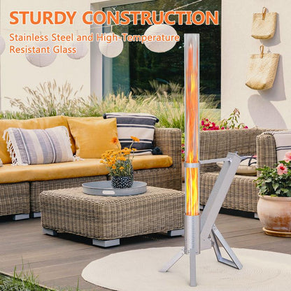 Pellet Torch Patio Heater – Portable Outdoor Fire Pit with Glass Tube, Wood Pellet Flame for Cozy Nights