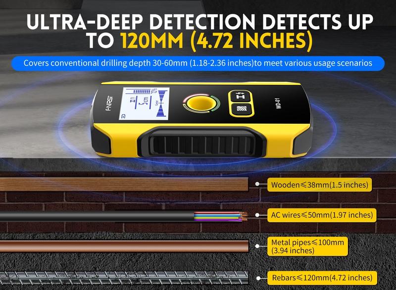 WD-01 Metal Detector Wall Scanner with Newly Designed Positioning Hole for AC Live Cable Wires Metal Wood Stud Find Hardware Home
