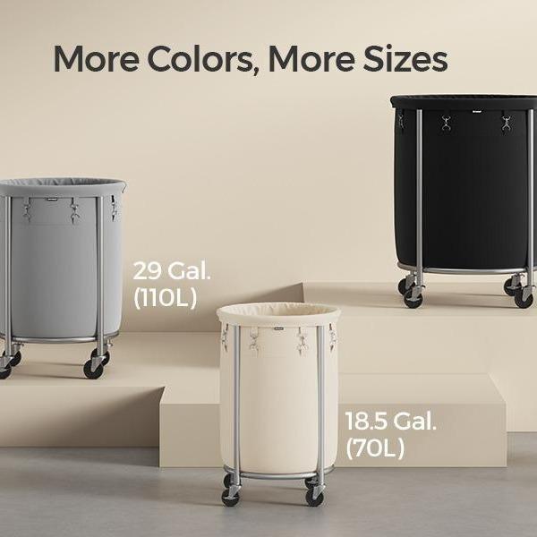 Laundry Basket with Wheels, Rolling Laundry Hamper, Round Laundry Cart with Steel Frame and Removable Bag ,Organiser
