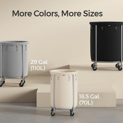 Laundry Basket with Wheels, Rolling Laundry Hamper, Round Laundry Cart with Steel Frame and Removable Bag ,Organiser