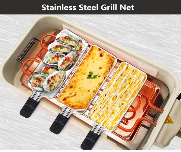 Electric Indoor Grill,2 in 1 Indoor Grills for Kitchen with Grill Net & Non-Stick Cooking Removable Plate, Temperature Control, Dishwasher Safe, 1500W Smokeless barbecue