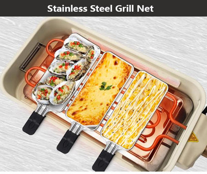 Electric Indoor Grill,2 in 1 Indoor Grills for Kitchen with Grill Net & Non-Stick Cooking Removable Plate, Temperature Control, Dishwasher Safe, 1500W Smokeless barbecue