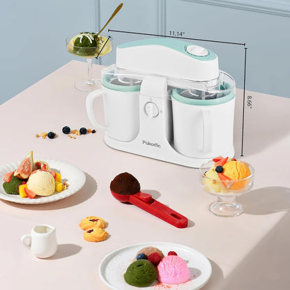 Ice Cream Maker Machine for Home Use, with Two Ice Cream Bowls,Simple Operation and Easy to Clean,White Green