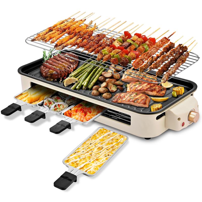 Electric Indoor Grill,2 in 1 Indoor Grills for Kitchen with Grill Net & Non-Stick Cooking Removable Plate, Temperature Control, Dishwasher Safe, 1500W Smokeless barbecue