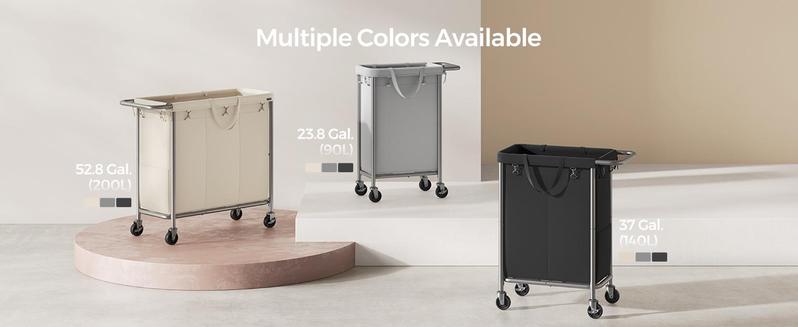 Laundry Basket with Wheels, Rolling Laundry Hamper, Round Laundry Cart with Steel Frame and Removable Bag ,Organiser
