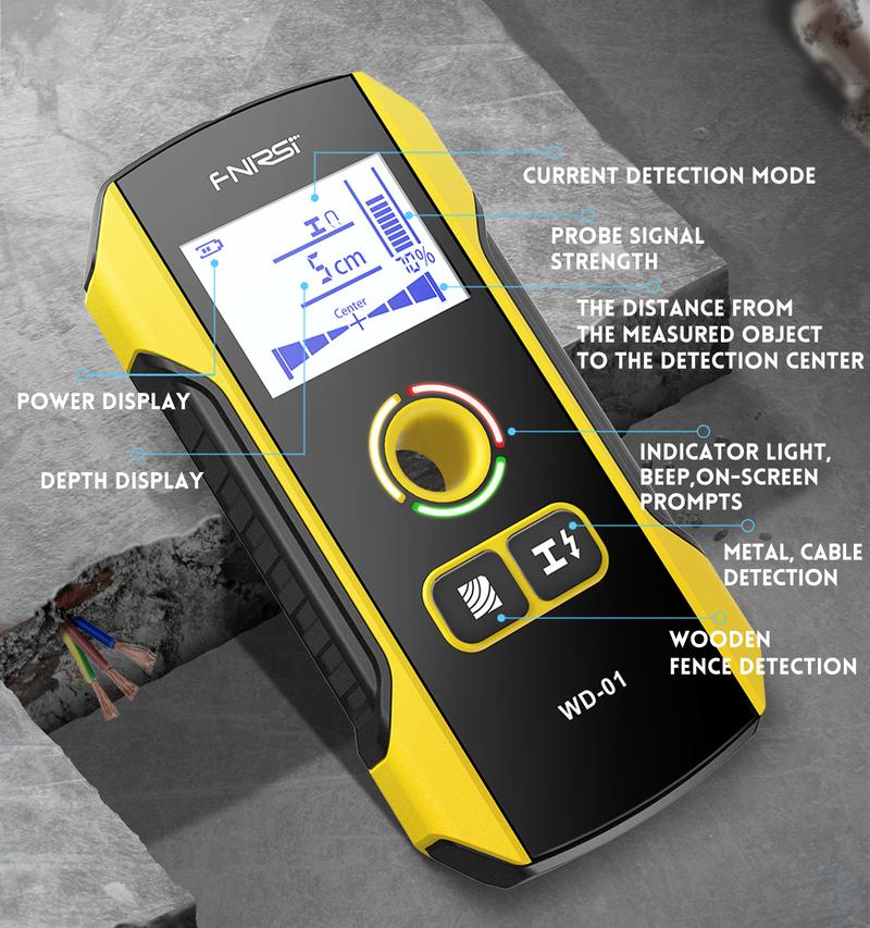 WD-01 Metal Detector Wall Scanner with Newly Designed Positioning Hole for AC Live Cable Wires Metal Wood Stud Find Hardware Home