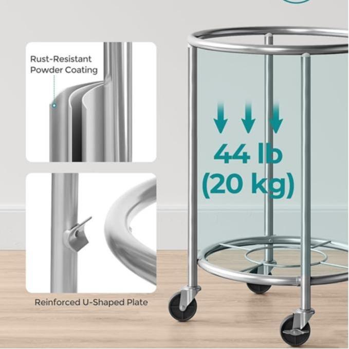 Laundry Basket with Wheels, Rolling Laundry Hamper, Round Laundry Cart with Steel Frame and Removable Bag ,Organiser