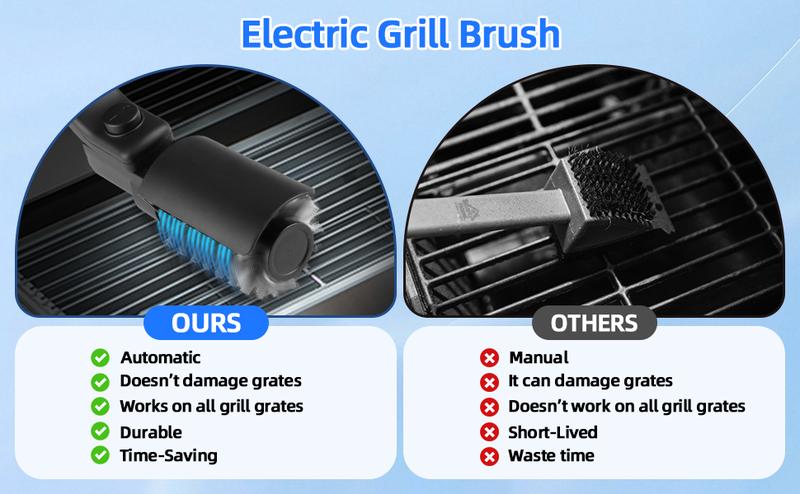 Electric BBQ Grill Brush Cordless and Rechargeable Stainless Steel Bristles,Two Replacement Cleaning Brushes,Adjustable Angle, Wire Brushes for Cleaning Rust, Grill, Dirt, Paint Removal, Welding
