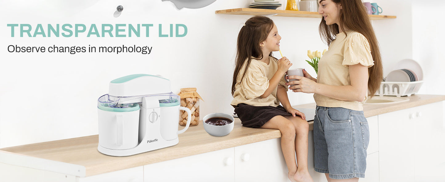 Ice Cream Maker Machine for Home Use, with Two Ice Cream Bowls,Simple Operation and Easy to Clean,White Green