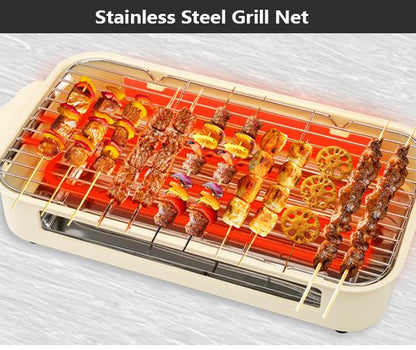 Electric Indoor Grill,2 in 1 Indoor Grills for Kitchen with Grill Net & Non-Stick Cooking Removable Plate, Temperature Control, Dishwasher Safe, 1500W Smokeless barbecue