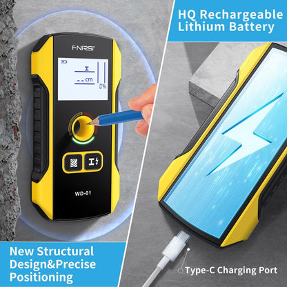 WD-01 Metal Detector Wall Scanner with Newly Designed Positioning Hole for AC Live Cable Wires Metal Wood Stud Find Hardware Home