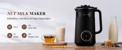 8-in-1 Multifunctional Automatic Nut Milk Machine&Coffee Maker, 32oz Auto Self-Cleaning, Delay Start, Keep Warm, Boil Water – Stainless Steel, Black/White