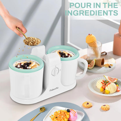 Ice Cream Maker Machine for Home Use, with Two Ice Cream Bowls,Simple Operation and Easy to Clean,White Green