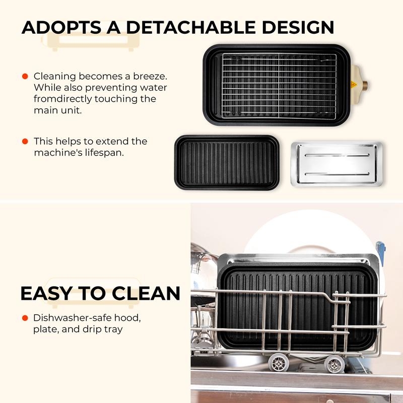 Electric Indoor Grill,2 in 1 Indoor Grills for Kitchen with Grill Net & Non-Stick Cooking Removable Plate, Temperature Control, Dishwasher Safe, 1500W Smokeless barbecue