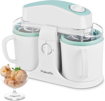 Ice Cream Maker Machine for Home Use, with Two Ice Cream Bowls,Simple Operation and Easy to Clean,White Green