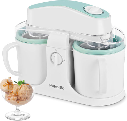 Ice Cream Maker Machine for Home Use, with Two Ice Cream Bowls,Simple Operation and Easy to Clean,White Green