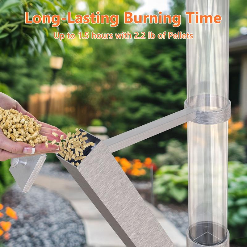 Pellet Torch Patio Heater – Portable Outdoor Fire Pit with Glass Tube, Wood Pellet Flame for Cozy Nights