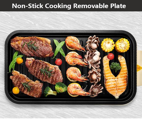 Electric Indoor Grill,2 in 1 Indoor Grills for Kitchen with Grill Net & Non-Stick Cooking Removable Plate, Temperature Control, Dishwasher Safe, 1500W Smokeless barbecue