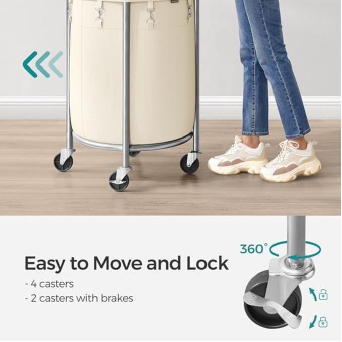 Laundry Basket with Wheels, Rolling Laundry Hamper, Round Laundry Cart with Steel Frame and Removable Bag ,Organiser