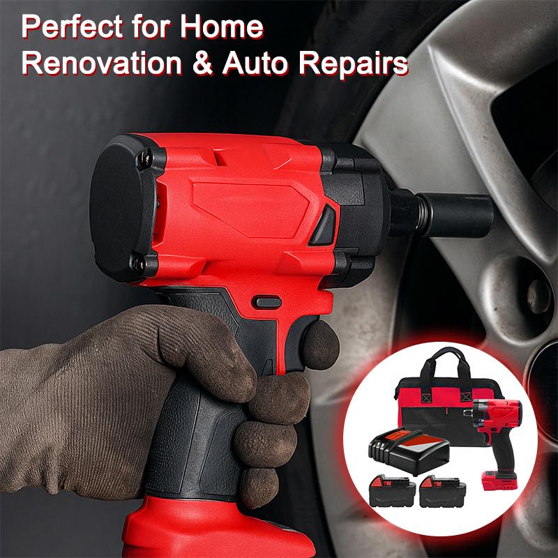 3-in-1 Cordless Impact Wrench - 1/2" Drive, Compatible with M18 Batteries, 4500 RPM Brushless Motor, Red and Black