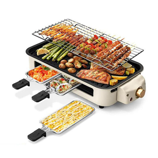 Electric Indoor Grill,2 in 1 Indoor Grills for Kitchen with Grill Net & Non-Stick Cooking Removable Plate, Temperature Control, Dishwasher Safe, 1500W Smokeless barbecue