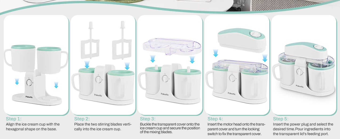 Ice Cream Maker Machine for Home Use, with Two Ice Cream Bowls,Simple Operation and Easy to Clean,White Green