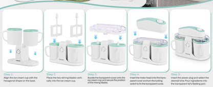 Ice Cream Maker Machine for Home Use, with Two Ice Cream Bowls,Simple Operation and Easy to Clean,White Green